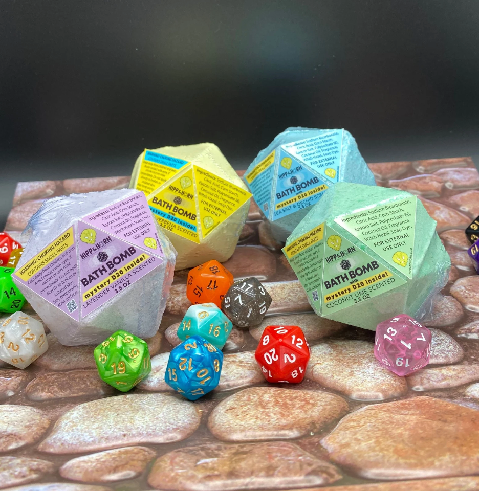 D20 Bath Bombs with Mystery D20 die inside