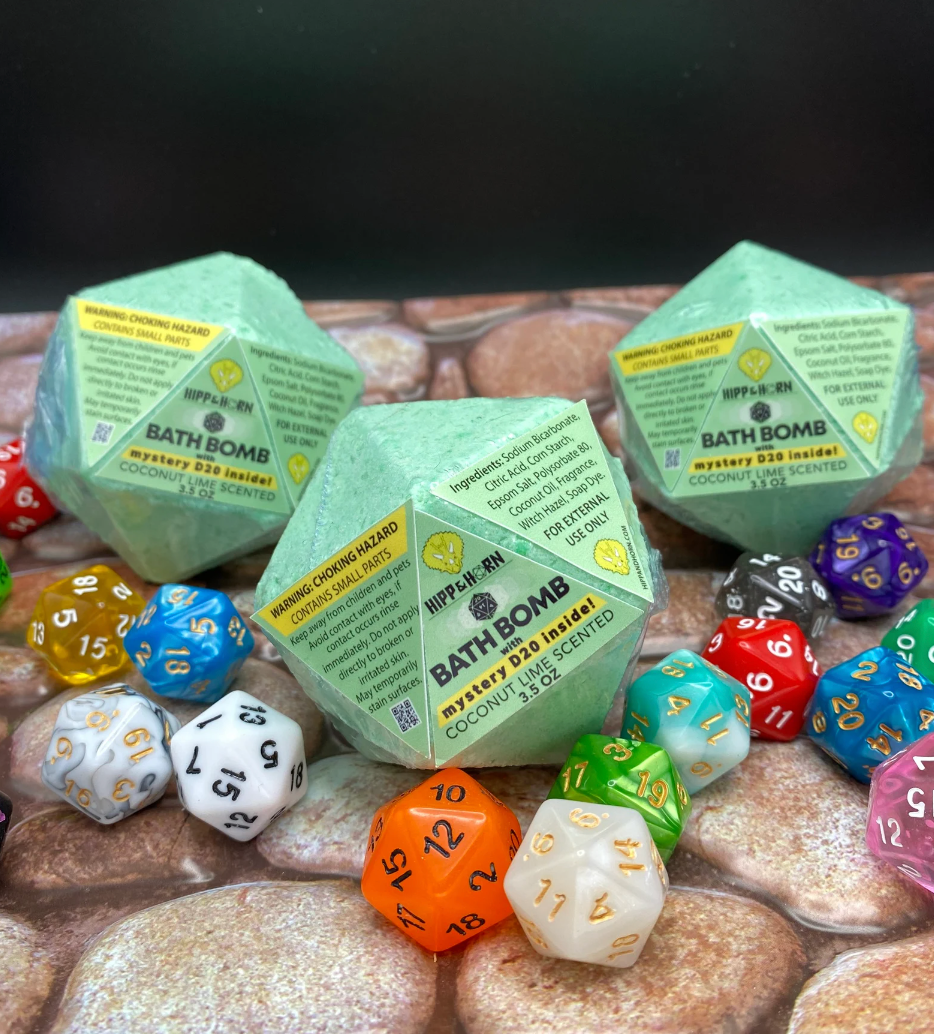 D20 Bath Bombs with Mystery D20 die inside