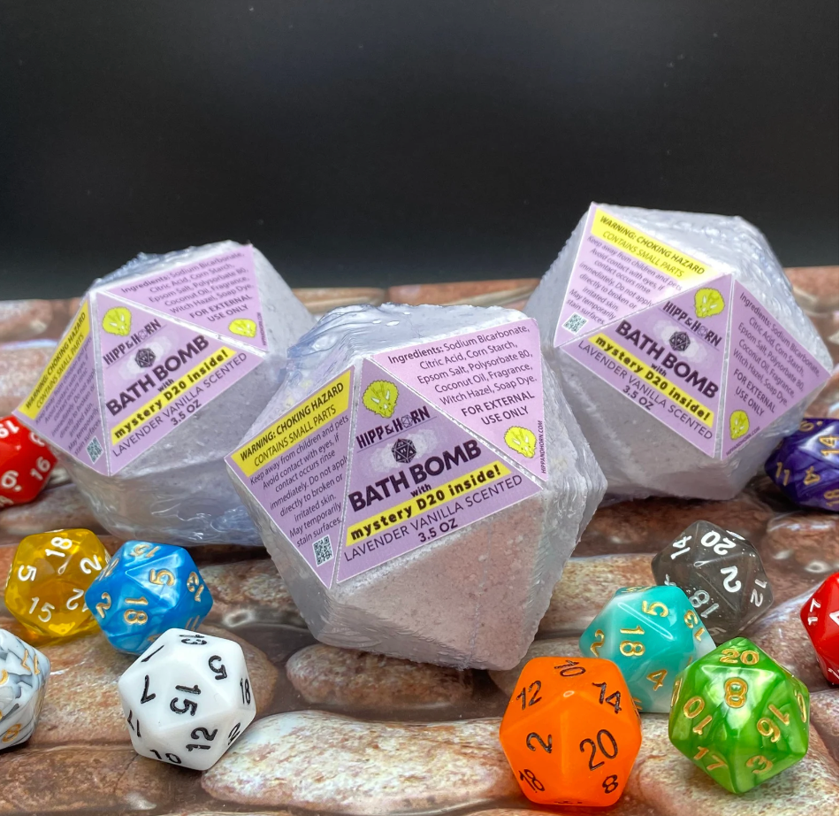 D20 Bath Bombs with Mystery D20 die inside