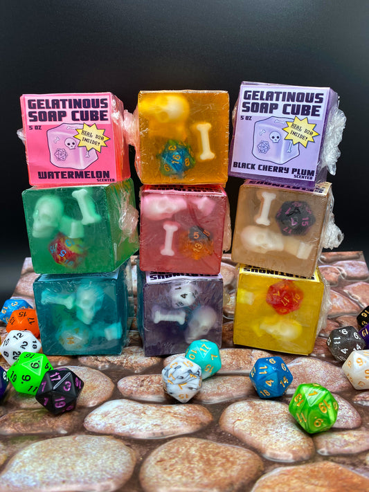 Gelatinous Soap Cube with Real D20 Die Inside! - Choose Your Scent