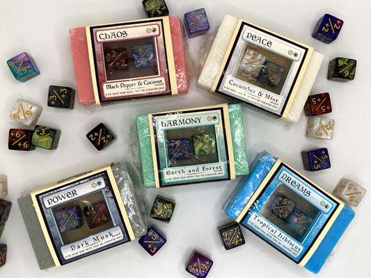 BOOSTER Soaps - Magic Inspired Soap series with 2 embedded  D6 counter dice
